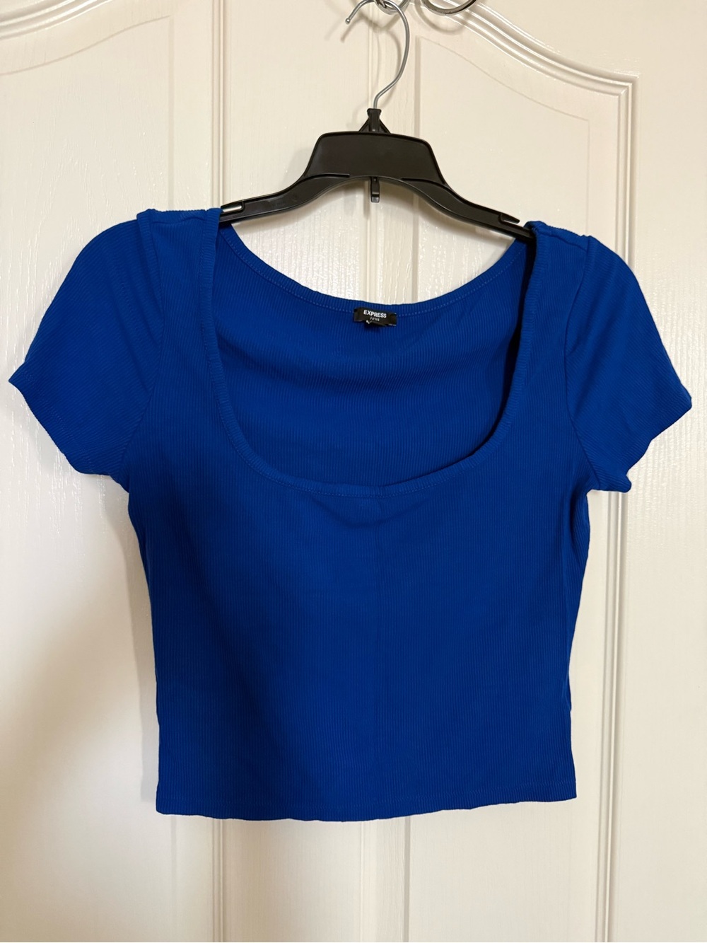 Express Royal Blue Ribbed Scoop Neck Crop Top